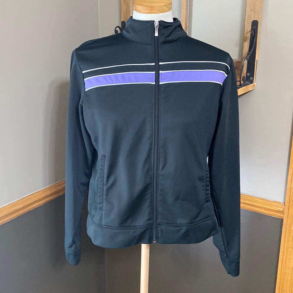 Champion black, purple & white zip up jacket size Large